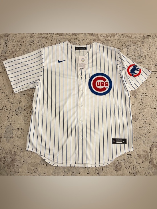 Nike Other - Nike Authentic Chicago Cubs MLB Baseball Pinstripe with Patch Jersey Men’s Sz XL